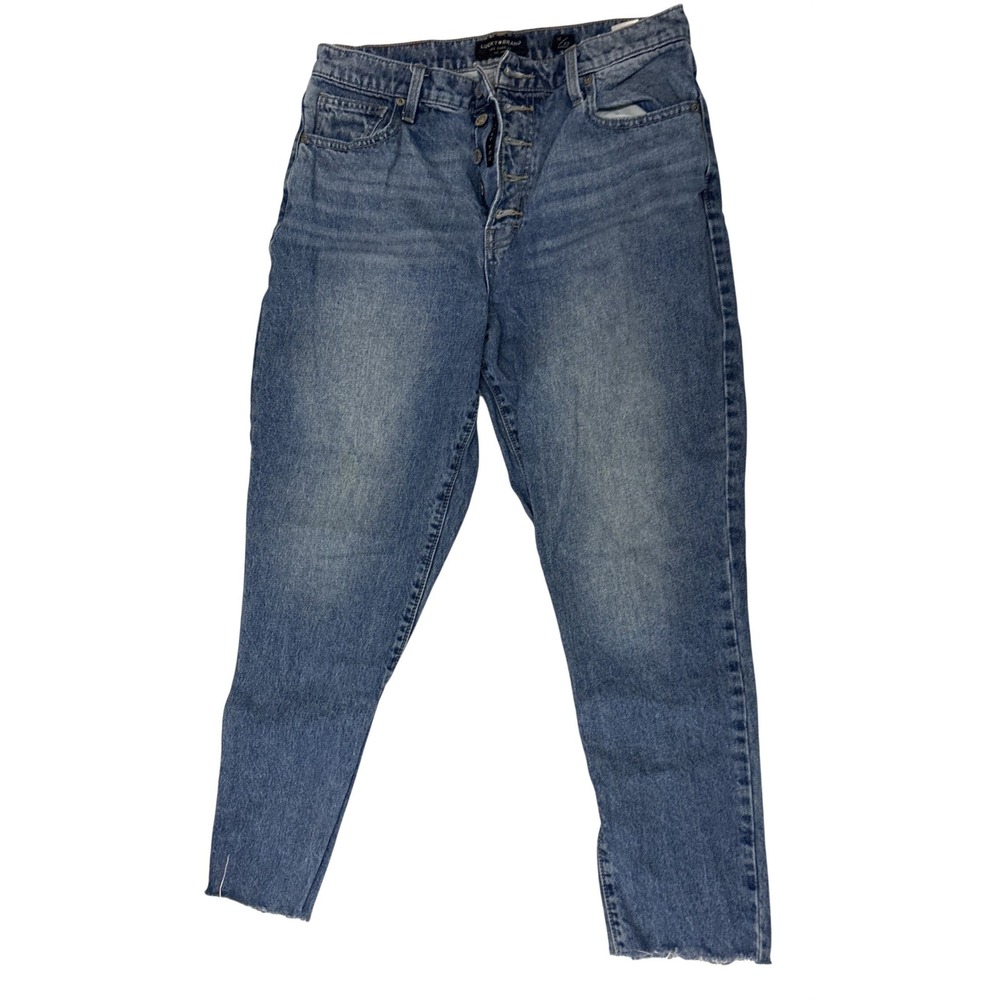 Lucky Brand High Rise Ankle Jeans Medium Wash Button Fly Raw Hem Size 10/30
